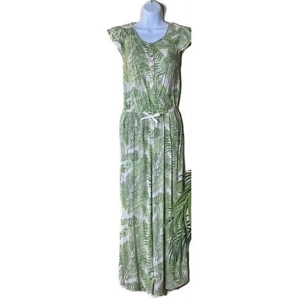 Cherokee Romper/Jumpsuit Tropical Floral Palm Leaf Print Small Beach Lake House - Picture 1 of 12